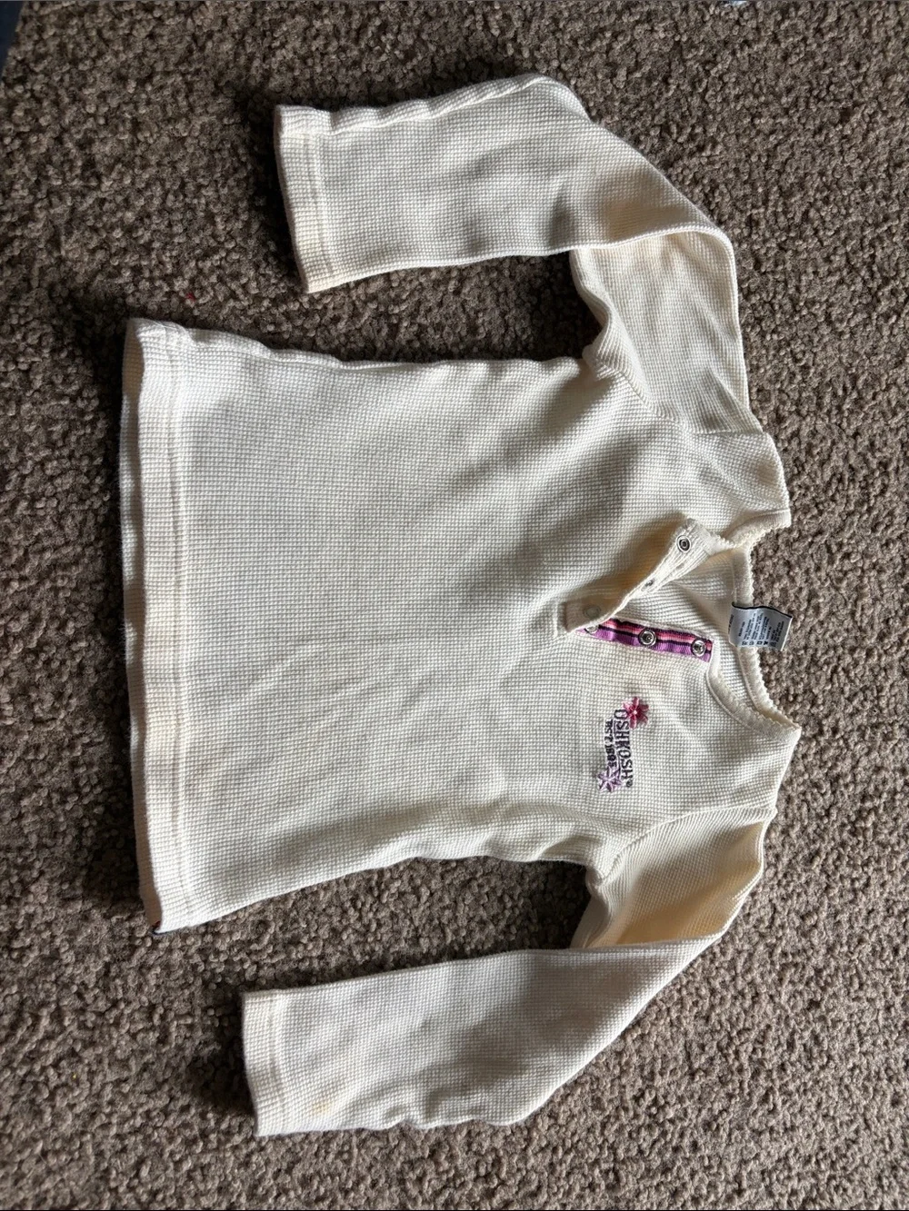 B41 Vintage OshKosh B’Gosh Cream Thermal Henley Top with Pink Accent, 4t